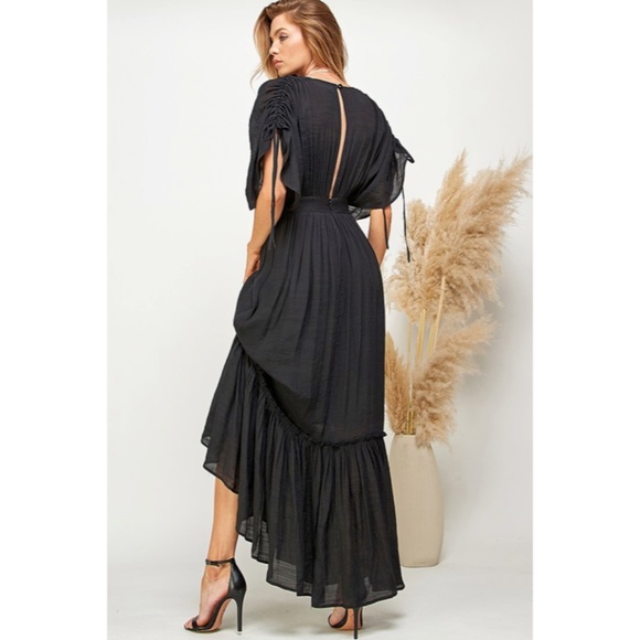 SOLD OUT Black Ruffled & Tiered Plunge Neck Maxi Dress - Picture 4 of 4